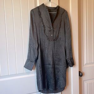Banana Republic Dark Gray 100% Silk Long Sleeve Dress